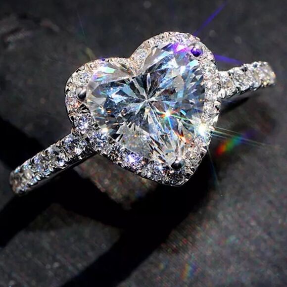 ❤️014❤️. 💍NEW 18K WHITE GOLD DIAMOND 925 SILVER HEART RING - Picture 6 of 16